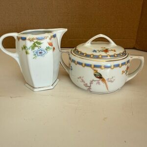 Antique MZ Porcelain Cream + Sugar w/Lid in Victoria or Golden Pheasant Pattern